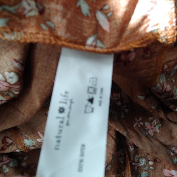Natural Life Brown Floral Tiered Granola Soft Girl Square Neck Cottage Dress L - Picture 14 of 14